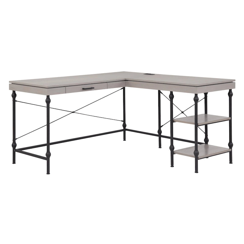 59-inch Metal L-Shaped Computer Desk with USBs by Furniture of America