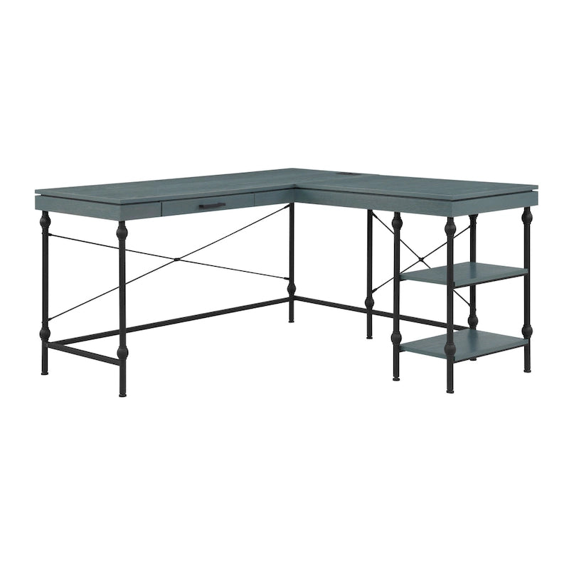 59-inch Metal L-Shaped Computer Desk with USBs by Furniture of America