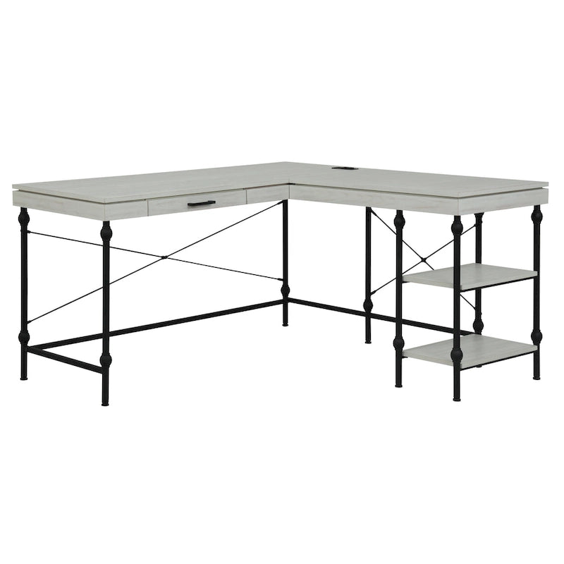 59-inch Metal L-Shaped Computer Desk with USBs by Furniture of America