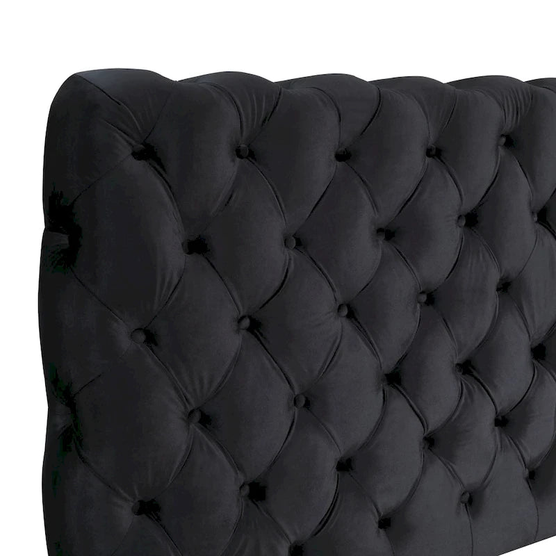 Velvet Upholstered Button Tufted Bed, King, Black