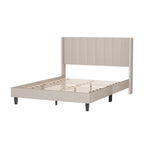 Cama de Plataforma Queen Estofada em Veludo com Cabeceira Wingback