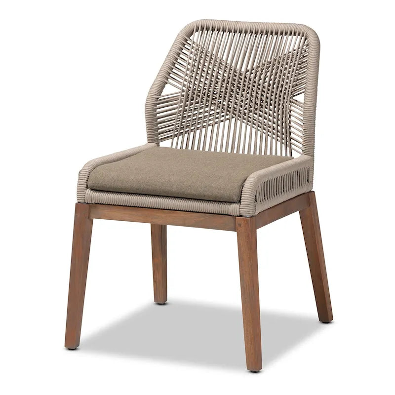 Transitional Woven Rope Mahogany Dining Side Chair-Grey