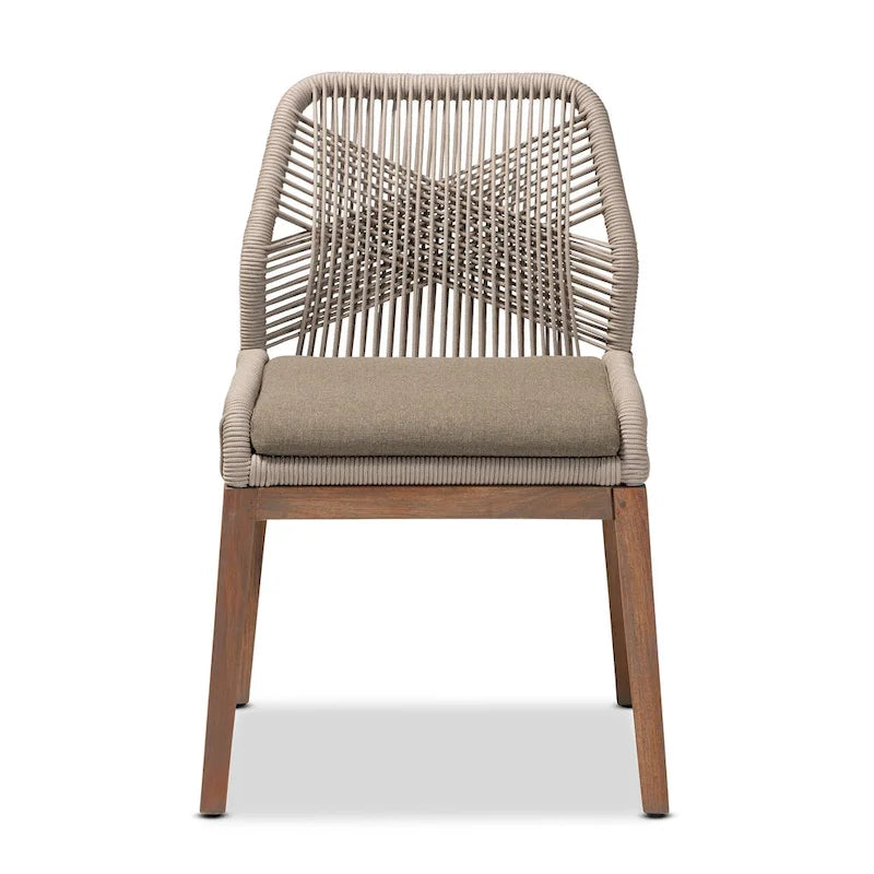 Transitional Woven Rope Mahogany Dining Side Chair-Grey