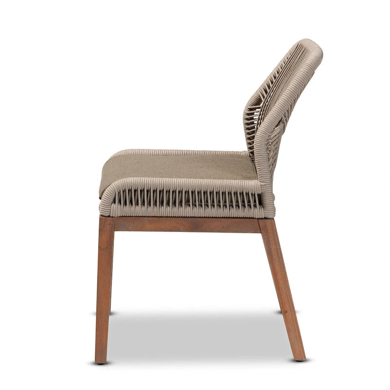 Transitional Woven Rope Mahogany Dining Side Chair-Grey