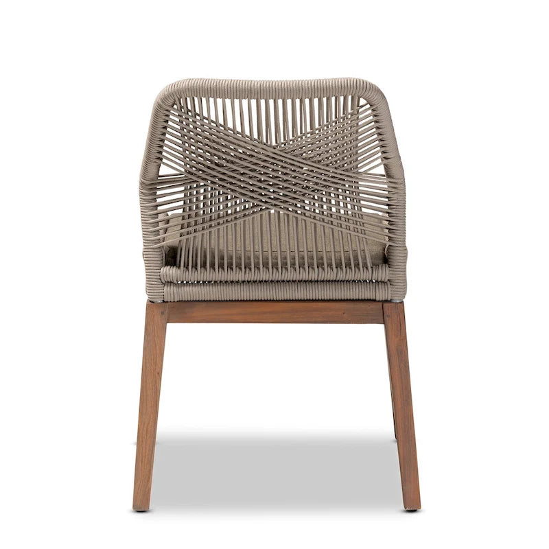 Transitional Woven Rope Mahogany Dining Side Chair-Grey