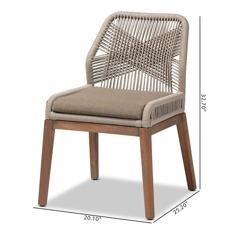 Transitional Woven Rope Mahogany Dining Side Chair-Grey