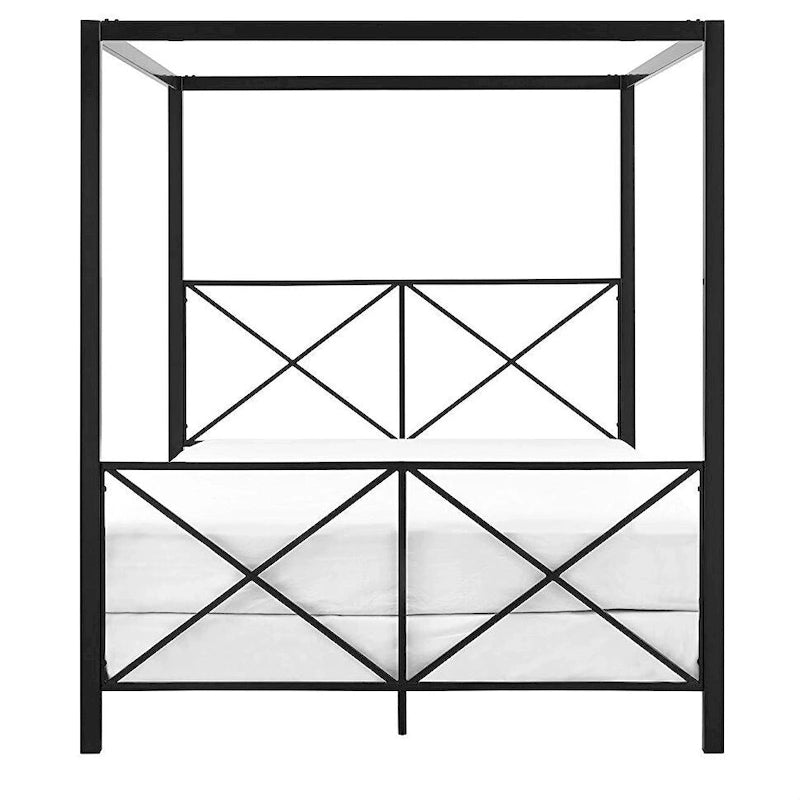 Queen size Modern Black Metal Four-Poster Canopy Bed Frame