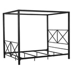 Estrutura de Cama Queen Size Moderna em Metal Preto com Dossel de Quatro Postes