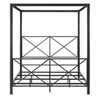Estrutura de Cama Queen Size Moderna em Metal Preto com Dossel de Quatro Postes