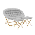 Double Folding Synthetic Fur Saucer Chair with 2 Ottomans