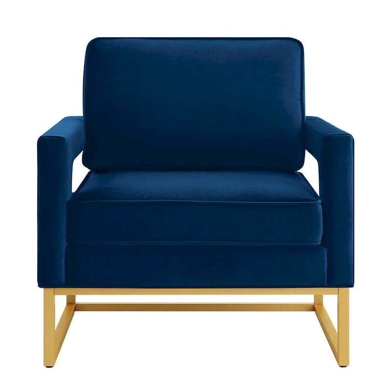 Cadeira de Acento em Veludo de Estilo Moderno com Base de Metal Dourado