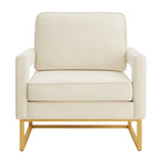 Cadeira de Acento em Veludo de Estilo Moderno com Base de Metal Dourado