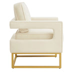 Cadeira de Acento em Veludo de Estilo Moderno com Base de Metal Dourado