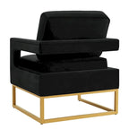 Cadeira de Acento em Veludo de Estilo Moderno com Base de Metal Dourado