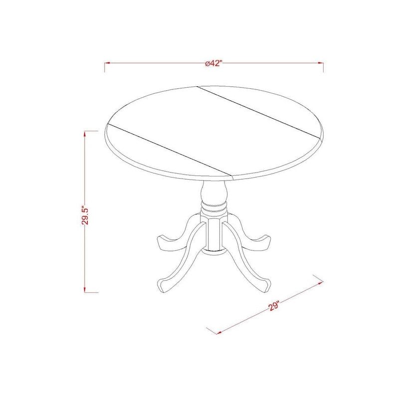 Dining Room Table - a Round kitchen Table Top with Dropleaf & Pedestal Base, Linen White & Mahogany