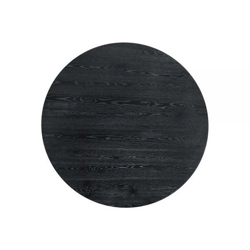 59 Inch Dining Table, Round Surface, Pedestal Base, Rubberwood, Black