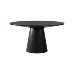 Mesa de Jantar Redonda 59", Base Pedestal, Madeira de Borracha, Preto