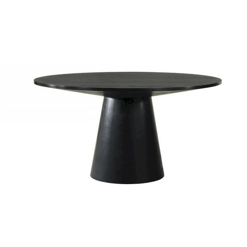 59 Inch Dining Table, Round Surface, Pedestal Base, Rubberwood, Black