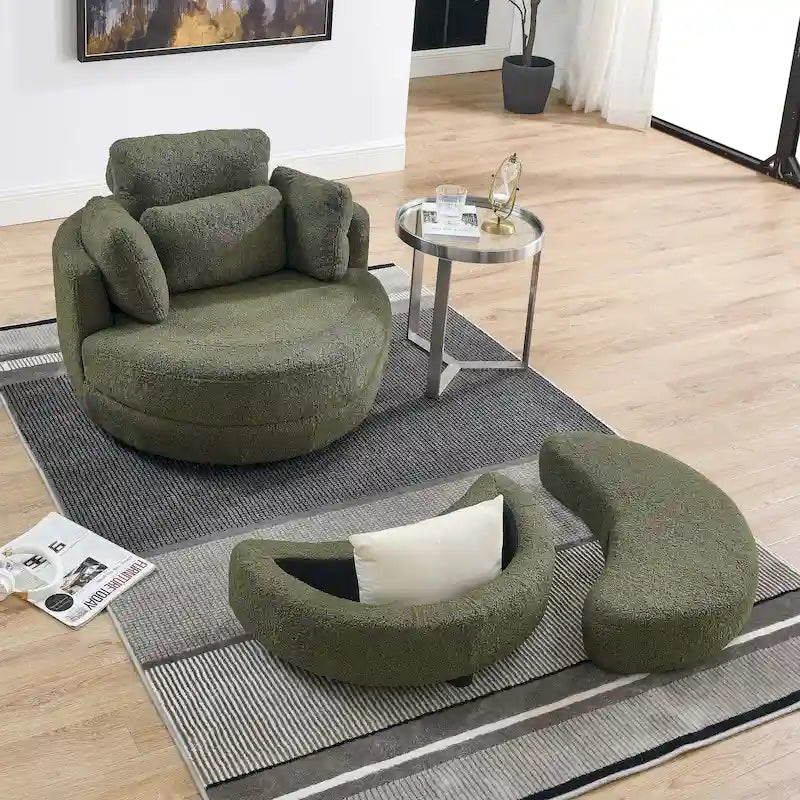 Sofá de Dois Lugares Redondo Moderno Giratório com 4 Almofadas