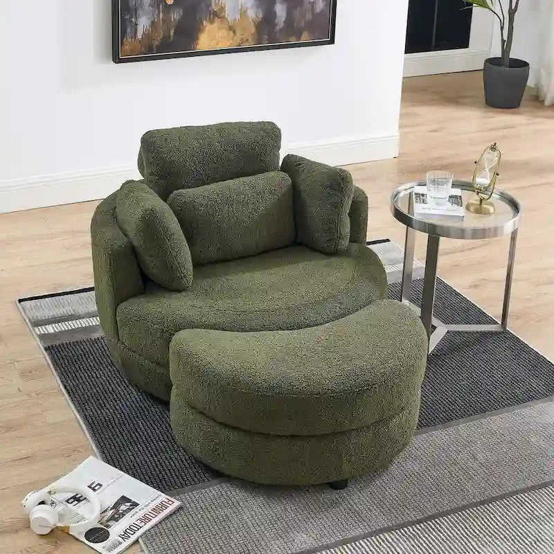 Modern Accent Round Loveseat Circle Swivel Barrel Chairs for Bedroom Cuddle Sofa Chair Lounger Armchair, 4 Pillows