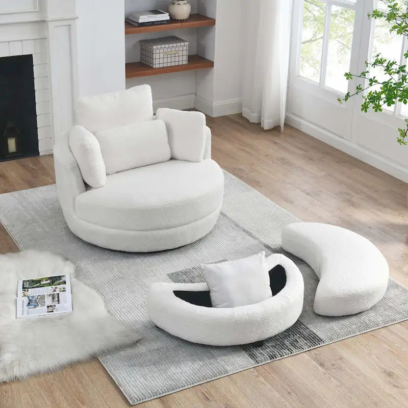 Modern Accent Round Loveseat Circle Swivel Barrel Chairs for Bedroom Cuddle Sofa Chair Lounger Armchair, 4 Pillows