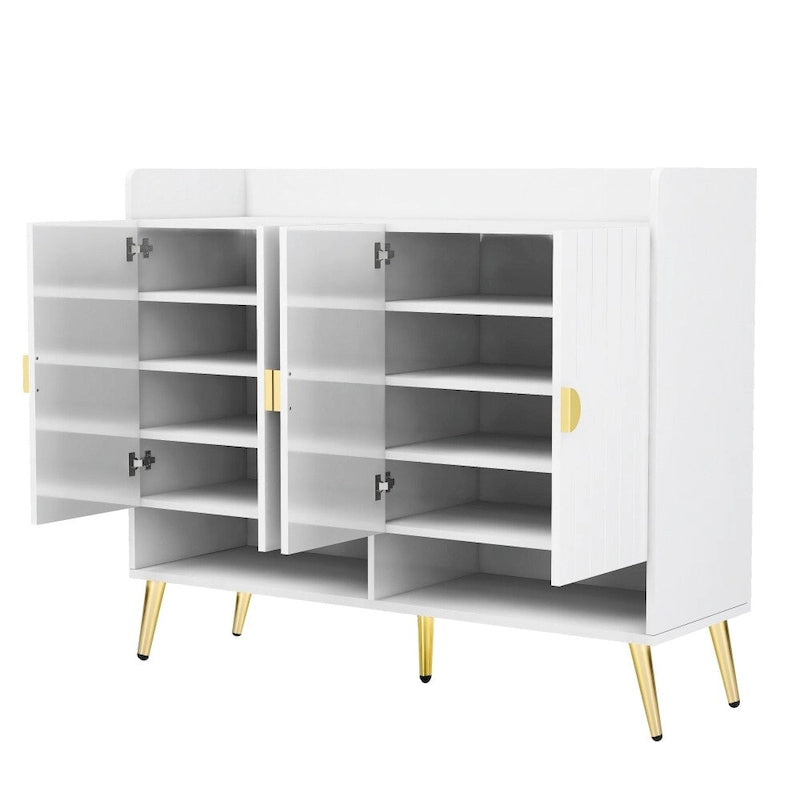 Wooden Modern Shoe Cabinet with Doors and Adjustable Shelves
