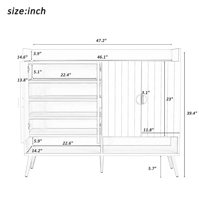 Wooden Modern Shoe Cabinet with Doors and Adjustable Shelves