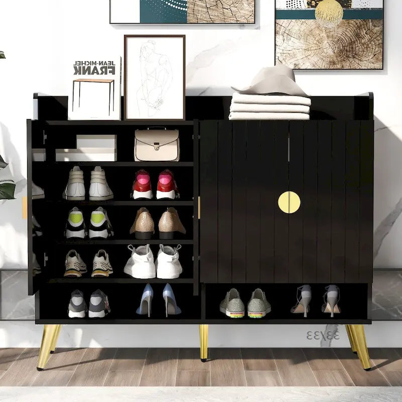 Wooden Modern Shoe Cabinet with Doors and Adjustable Shelves