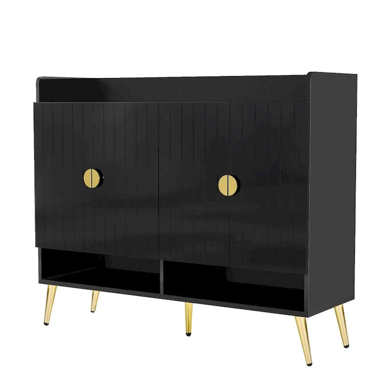 Wooden Modern Shoe Cabinet with Doors and Adjustable Shelves