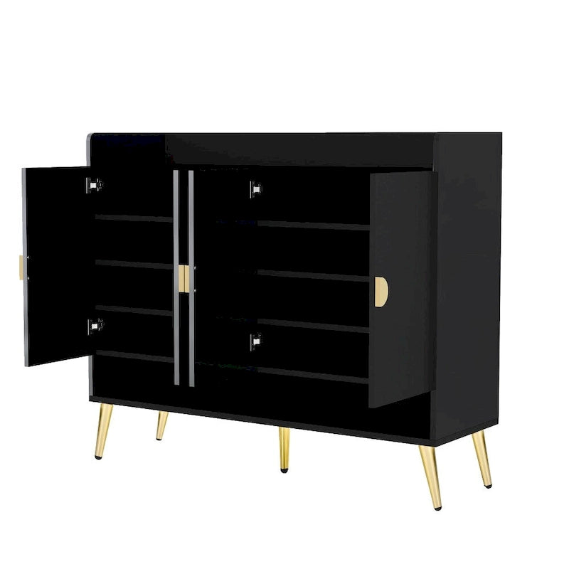 Wooden Modern Shoe Cabinet with Doors and Adjustable Shelves
