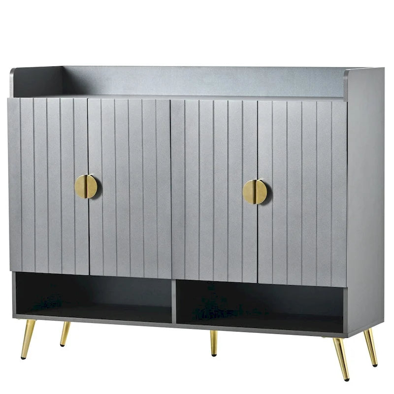 Wooden Modern Shoe Cabinet with Doors and Adjustable Shelves