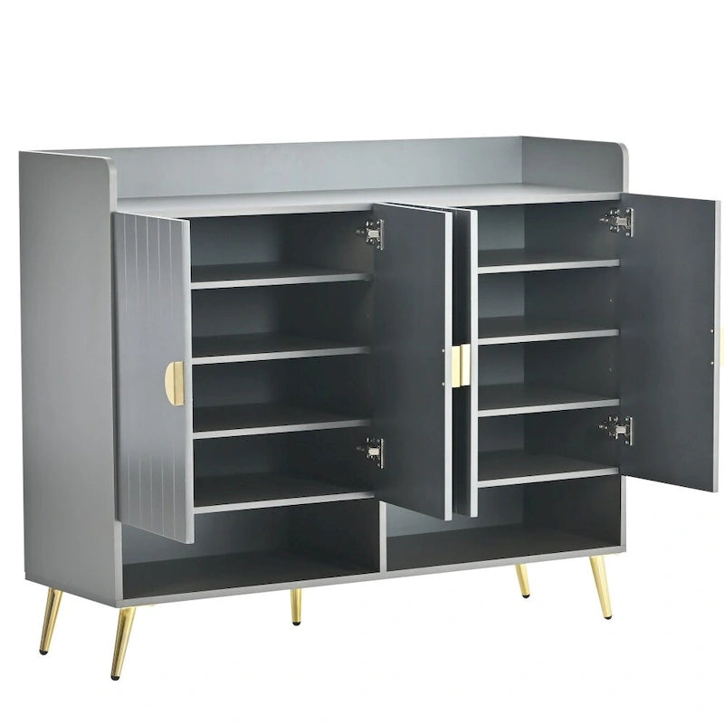Wooden Modern Shoe Cabinet with Doors and Adjustable Shelves