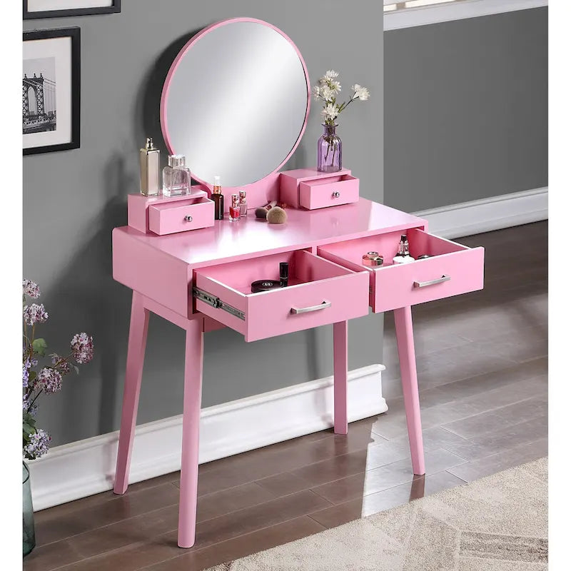 Contemporary Wood Vanity and Stool Set for Bedroom
