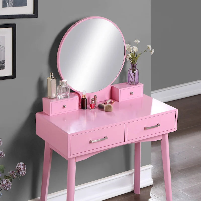 Contemporary Wood Vanity and Stool Set for Bedroom